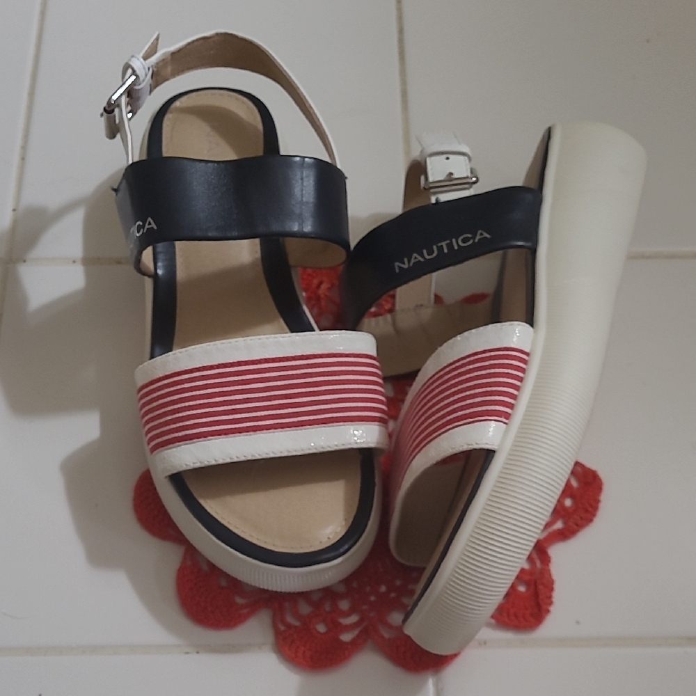 Nautica Blue and Red Striped Sandals